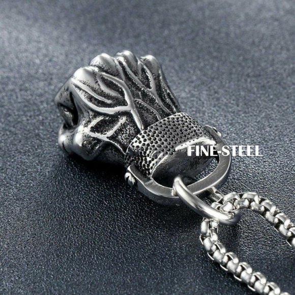 New Silver Mens Boxing Fist Pendant Necklace - Picture 2 of 5